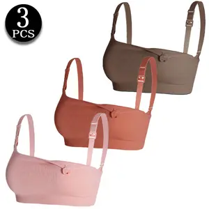 3 PCS Daily Wear Nursing Bras for Breastfeeding, Ribbed Maternity Wireless Bras with One-Handed Clasp, Adjustable Straps Postpartum Essentials, Maternity Underwear