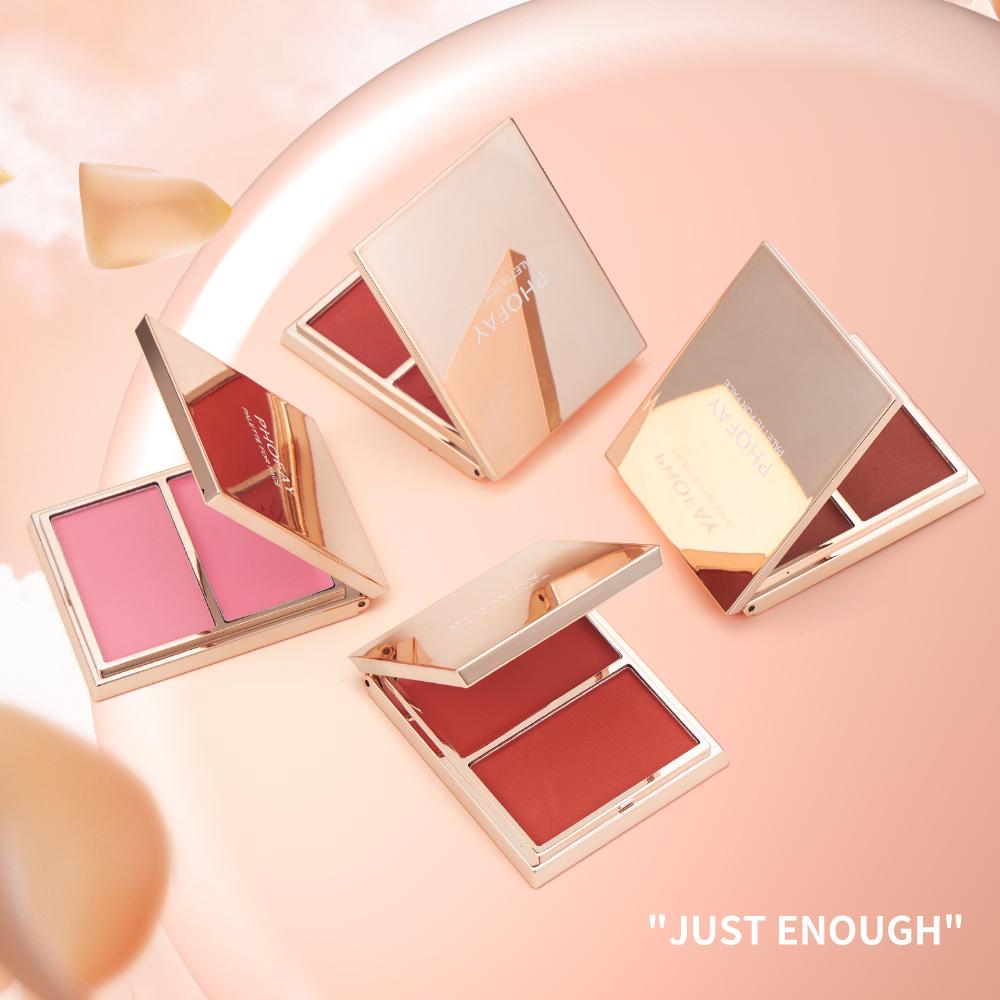 PHOFAY Dual-Texture Cream & Matte Blush Palette, GlowPeach Cheek Makeup Cosmetic Gifts, Contour & Highlight Face for a 3D Pop Finish