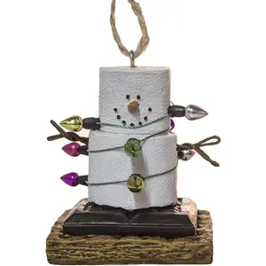 S'Mores Snowman Wrapped Up In Lights Resin Christmas Tree Ornament 2.4 inch