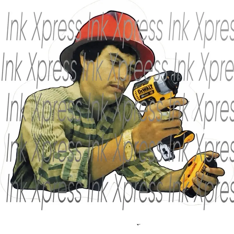Funny Chalino with Drill Gun Hardhat Sticker - Perfect for Construction Enthusiasts and Fans of Unique Decor
