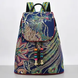 Boho Embroidered Canvas Backpack – Travel & Daily Use