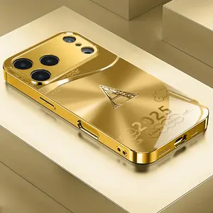Advanced Sparkling Diamond A Pattern Electroplated Gold New Phone Case Compatible with iPhone 17/17 Pro/17 Air/17 Pro Max/16/16 Pro/16 Plus/16 Pro Max/15/15 Pro/15 Pro Max/14/14 Pro/14 Plus/14 Pro Max/13/13 Pro/13 Pro Max/13 Mini/12/11 Tempered Glass, Hal