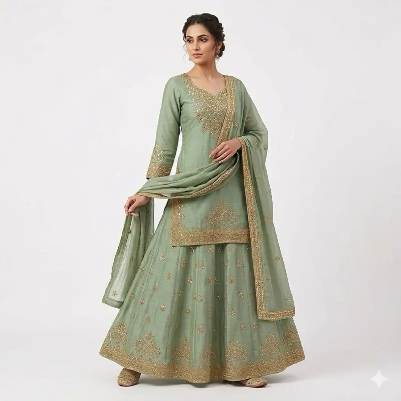 casual latest indian dress styles for ladies Indian Pant Suit With Resham Embroidery