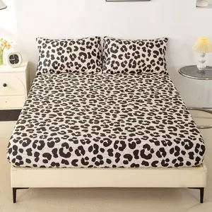 3-Piece Leopard Print Bedding Set, Includes Fitted Sheet & Pillowcases, Breathable Polyester Fiber, All Seasons, Trendy Bedding