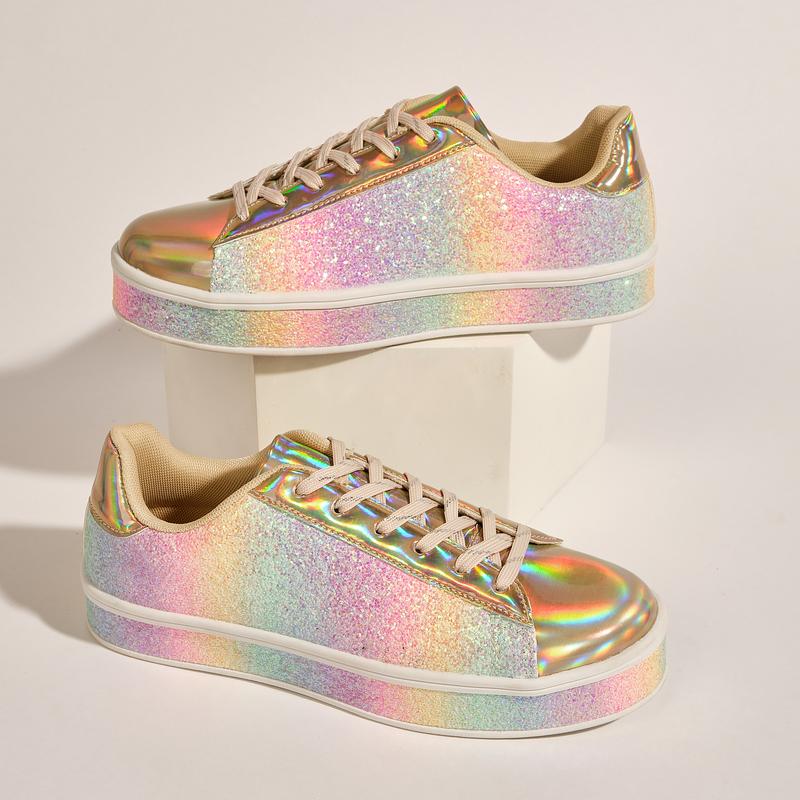 Women's Glitter Tennis Sneakers Neon Dressy Sparkly Sneakers Rhinestone Bling Wedding Bridal Shoes Shiny Sequin Shoes