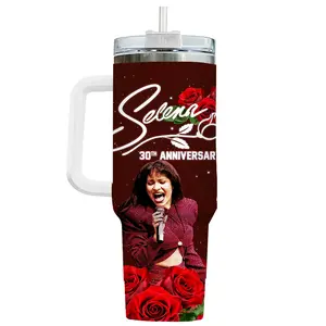 Selena 30th Anniversary Memorial Tumbler 40oz, In Memory Of Selena Quintanilla Red Rose Music Fan Cup, Tejano Queen Tribute Drinkware Gift, Not Including The Straw