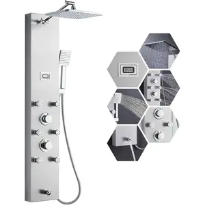 304 Stainless Steel Shower Panel System with 6 Body Jets, Shower Tower with Adjustable 9 inch Rainfall Shower Head, Handheld Shower Wand, Brushed Nickel
