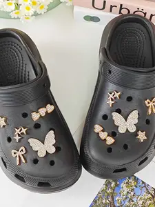 10pcs DIY Shoe Decoration Charms, Shiny Butterfly Heart Star Bow Decorations, Non-Metal Lightweight Material, Y2K Fashion Unisex Eva Sandals Slippers