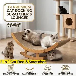 2-in-1 Rocking Cat Scratcher Lounge Bed with Replaceable Sisal Mat, Eco-Friendly Bamboo Frame Cat Scratching Pad, Calming Gentle Rocker Chair, Furniture Protector, Durable Non-Shedding, for Multi-Cat Household, Kittens Medium Large Cats, Easy Assembly