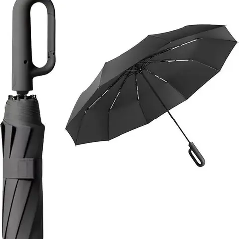 Auto-Open/Close Compact Travel Foldable Rainproof Golf Umbrella, 10-Rib Fiberglass Frame, UPF 50+ UV Shield, Lotus-Coated, 11.5-Inch Long, 42-Inch Wide, Carabiner Grip, for Golf & Business Use, Umbrellas for Rain