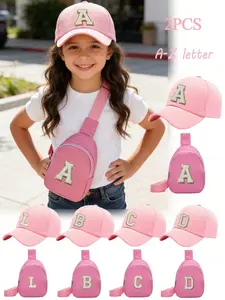 Girls' Letter Baseball Cap & Crossbody Bag Set, Ages 3-8, Embroidered Sun Hat, All Seasons, Butterfly Pattern, Ca Prop 65 Compliant