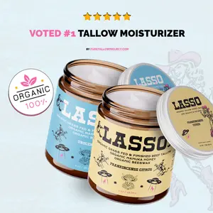 LASSO (2 Pack) Organic Beef Tallow, Manuka Honey & Beeswax Balm 4oz Natural Face & Body Moisturizer Skin Care – Frankincense Citrus, Lavender, Unscented