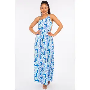 One-Shoulder Pucci-Print Maxi Dress with Open Cross-Back Design