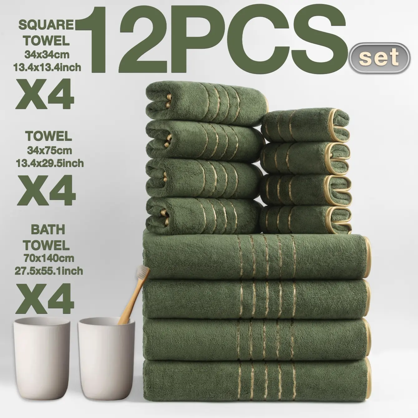 Luxury Border Bath Towel Set, Quick Dry Bath Towels, Ultra Soft Absorbent Bathroom Accessories, Modern Design Ideal for Home & Travel Use, Absorbent Thickened Towels