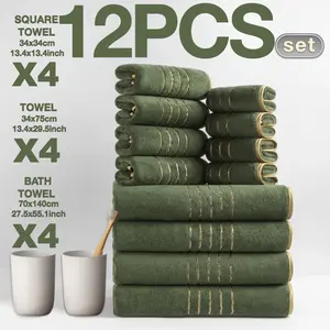 Luxury Border Bath Towel Set, Ultra Soft Absorbent Bathroom Accessories, Modern Design Ideal for Home & Travel Use, Absorbent Thickened Towels