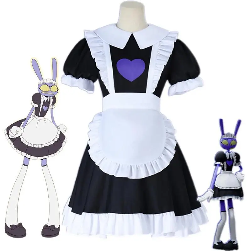 Anime Jax Maid Dress Cosplay Costume Maidservant Adult Uniform Amazing Digital Circus Role Play Halloween Party Outfit For Girls