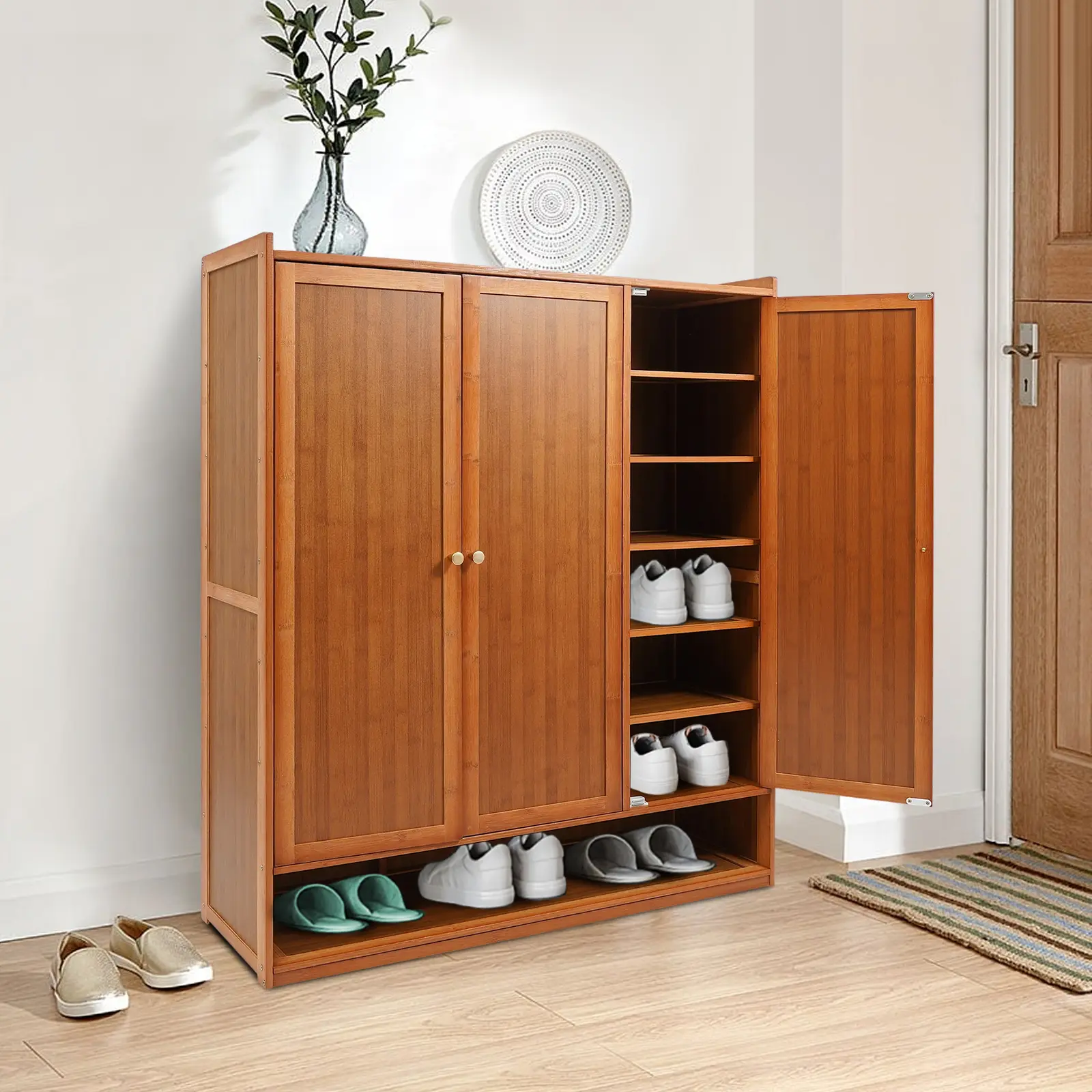 8 Tier Bamboo Shoe Cabinet 30 Pair Capacity for Entryway Living Room Bedroom Storage Use