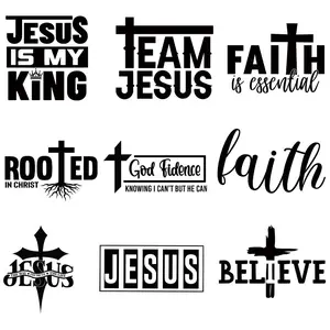 Cross & Letter Pattern Heat Transfer Sticker, 9 Counts/set Iron-On Heat Transfer Decal for DIY Clothing T-shirt Mask Jeans Backpack