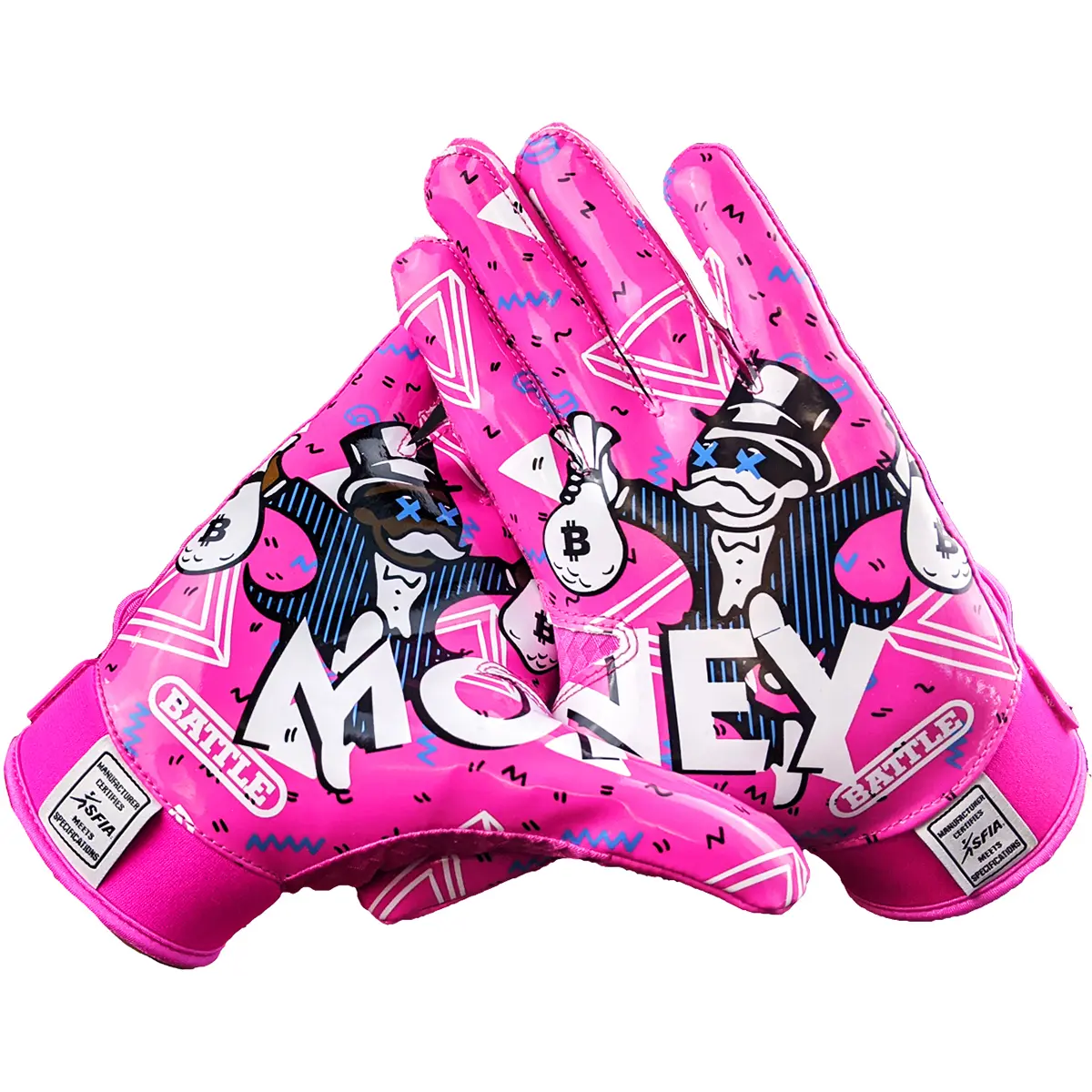 Battle Sports Money Man 2.0 PerfectFit Football Gloves for Adult Receivers, Ultra-Stick with Hook & Loop Closure, Pink, Football Equipment, Adults, Anti-Slip Surface, Legal Stick Limit, Performance Sports Gloves, Tactical Grip Sports Gloves