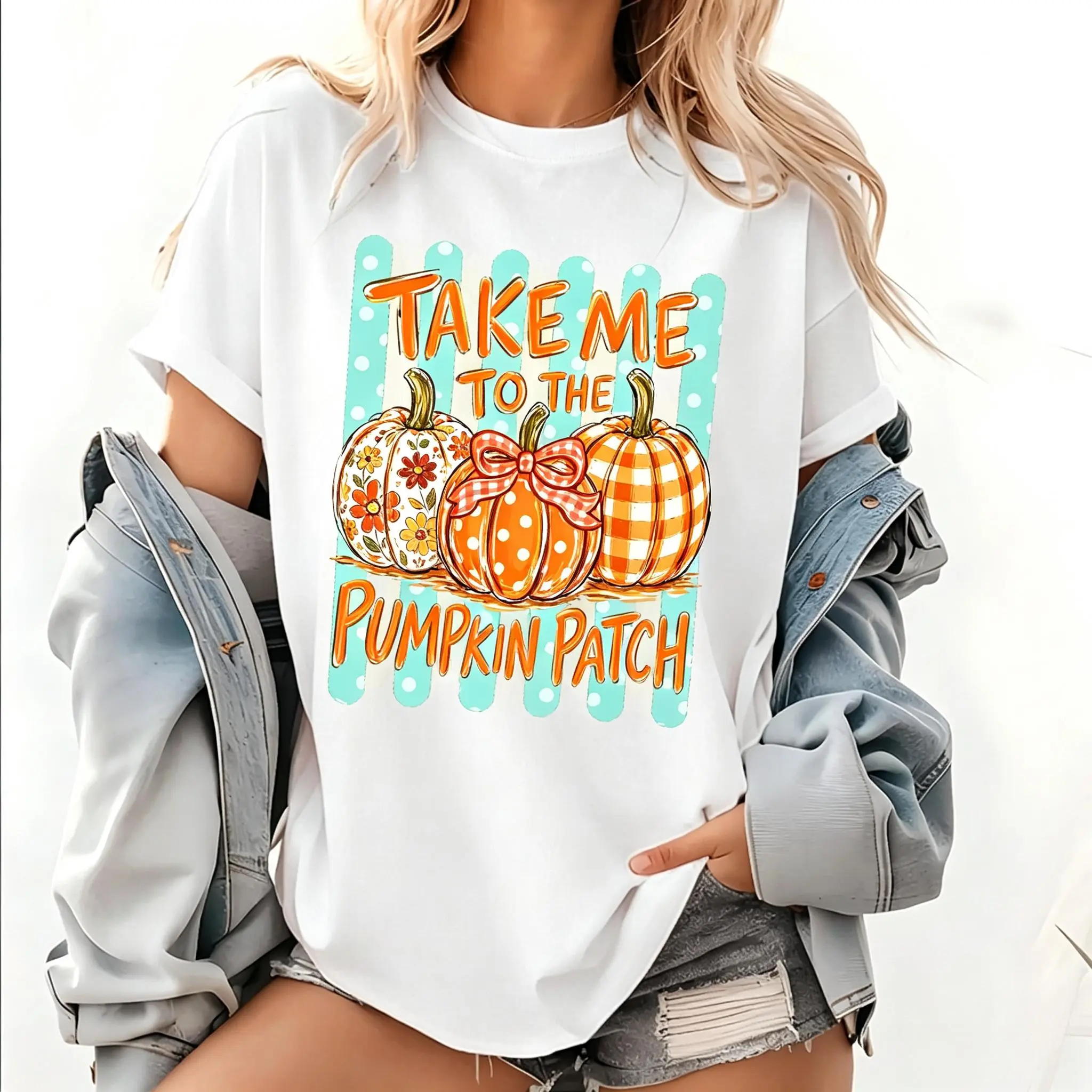 Take Me To The Pumpkin Patch T-Shirt, Cute Pumpkin Graphic Tee, Preppy Fall Shirt, Halloween Autumn Gift Fabric Fashion