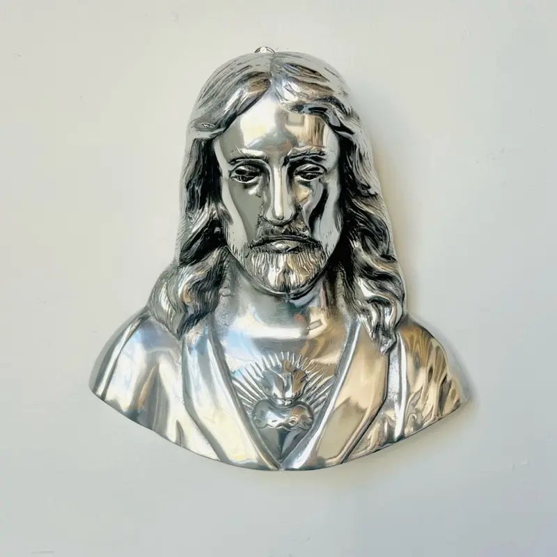 Sagrado Corazón de Jesús para Pared Hecho de Pewter Pulido Mexicano Decoración Religiosa para Hogar