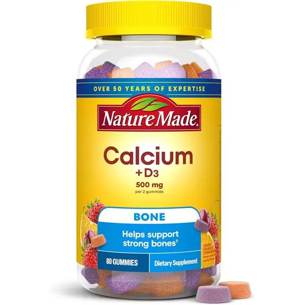 Nature Made Calcium Gummies 500 mg per Serving with Vitamin D3, 80 Gummies