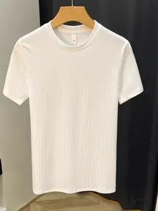 Men's Plus Size Slim Fit Cotton Plain Short-Sleeve Ribbed Knit T-Shirt, Menswear Essential