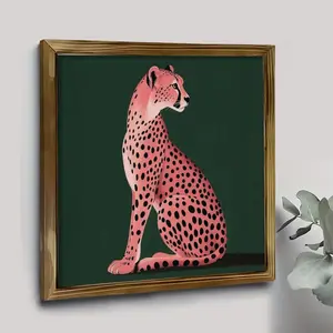 Wall Pediments 2D Flat, 1Pc Wood Frame Sign Cheetah Pattern, Pink Spots, Modern Illustration Style Wall Art Paintings Ideal Gift For Living Room Bedroom Corridor Wall Decor Room Decoration Ready to Hang 8*8inch