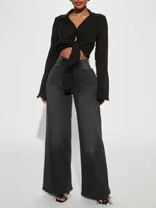 Time Well Spent Stretch Wide Leg Jeans - Black Wash