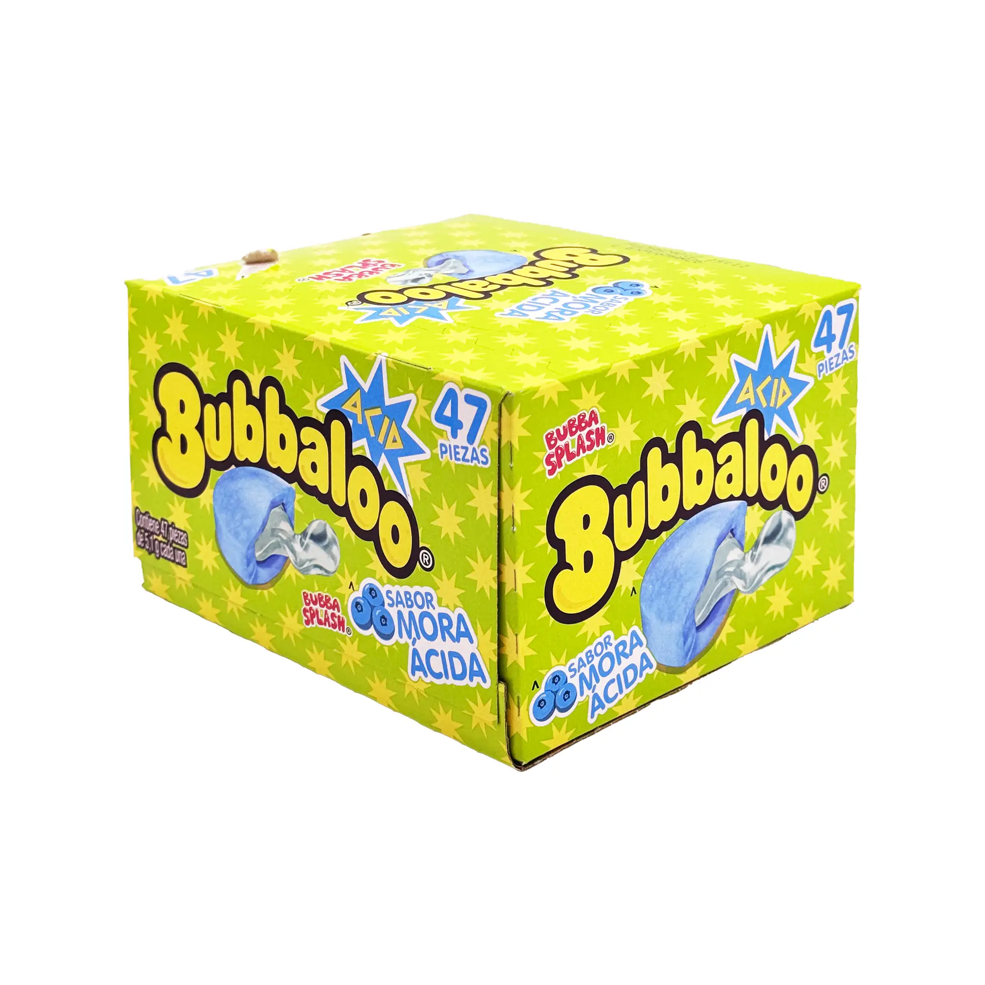 Bubbaloo Sabor Mora Acida Sour Blueberry Flavored Gum 47 Pieces Mexican Candy Dulces Mexicanos Sweet Chewy Snack Bonbon Sugar Candies Juicy