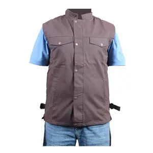 Brown HILASON Outerwear Men's Vest Lightweight Waterproof Oilskin Jacket Sleeveless | Rain