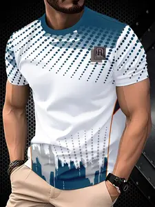 Men's Casual Sporty Top, Polyester Fabric, Regular Fit, Fashionable Round Neck, Easy Care, Stylish Versatile Men's T-Shirt New Arrival