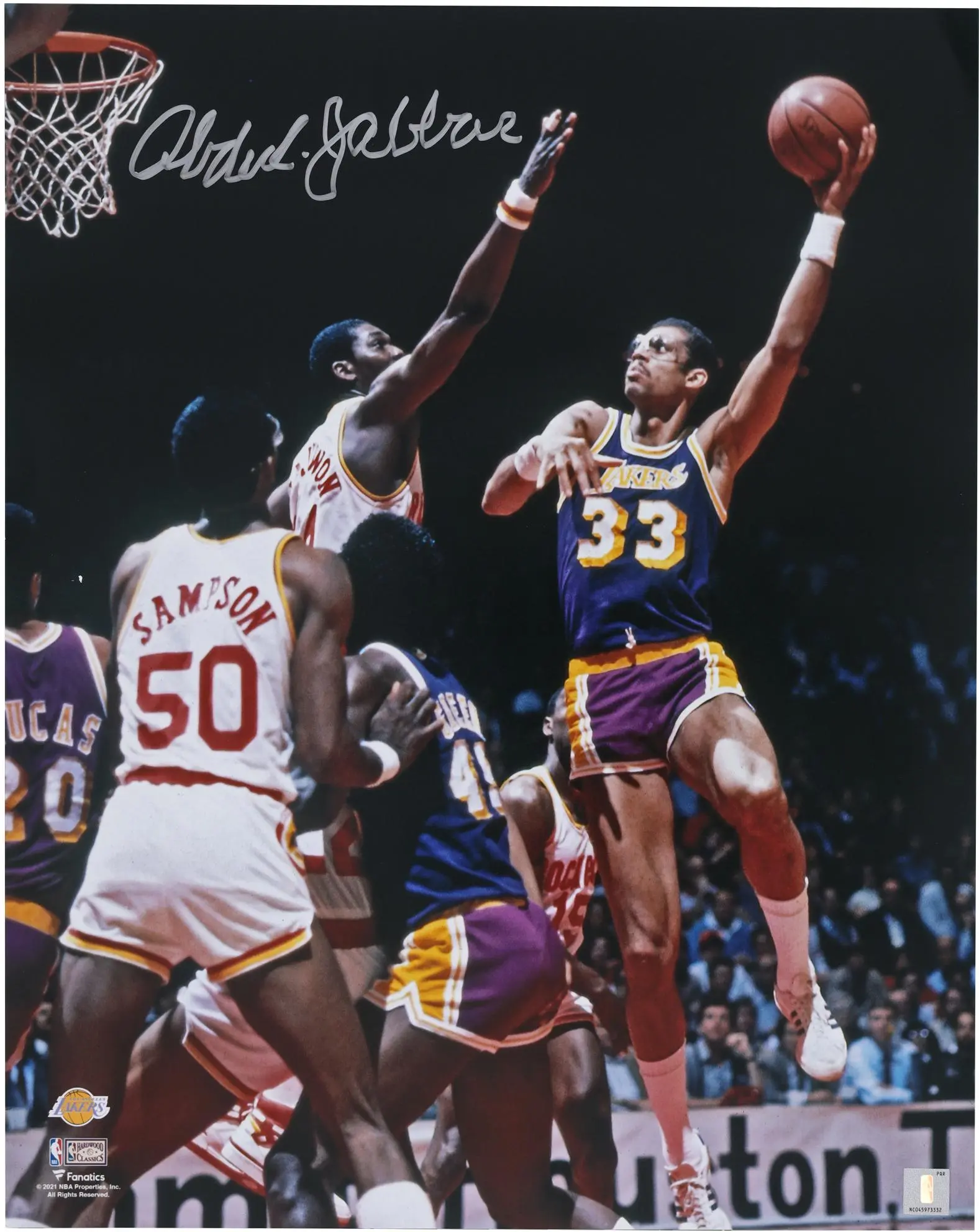 Kareem Abdul-Jabbar Los Angeles Lakers Autographed 16" x 20" Sky Hook vs. Houston Rockets Photograph - Fanatics Authentic Certified