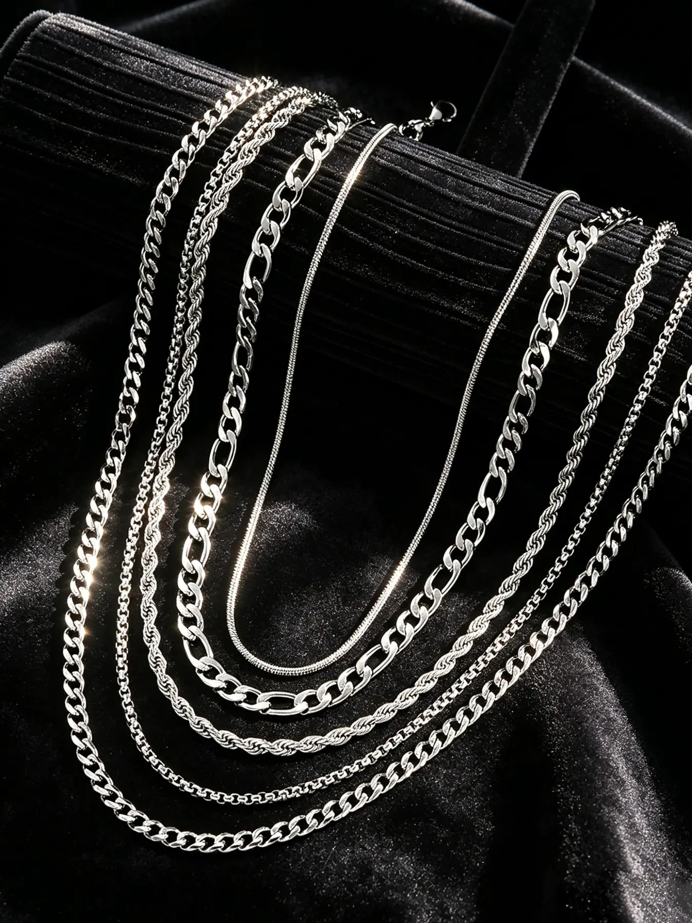 5-Piece Necklace Set, Boho Floral Style, Stainless Steel Layered Chains, Chain Necklaces, Perfect for Men, Boys, Parties, Father's Day Gifts