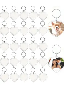 20 Piece Photo Insert Keychains Heart Acrylic Transparent Blank Frame with Open Ring, Customizable Passport Size, Perfect for Personalization, Pendant Keychain