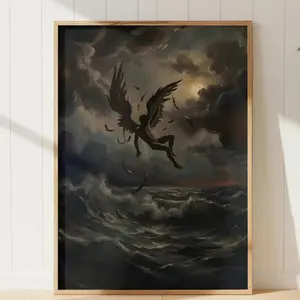 Dark Academia Wall Art, Fall of Icarus Poster, Printed Art, Vintage Scholar Aesthetic Poster, Moody Room Decor: Living room, Dining room, Bedroom