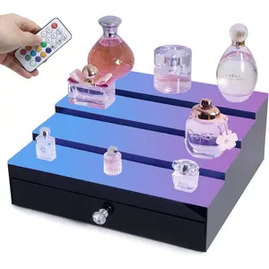 Perfume Organizer LED RGB Acrylic 4 tier Display Riser Vendor Booth Display with Drawer for Cologne/Perfume/Funkopop/Glassware/Vanity/Cupcakes