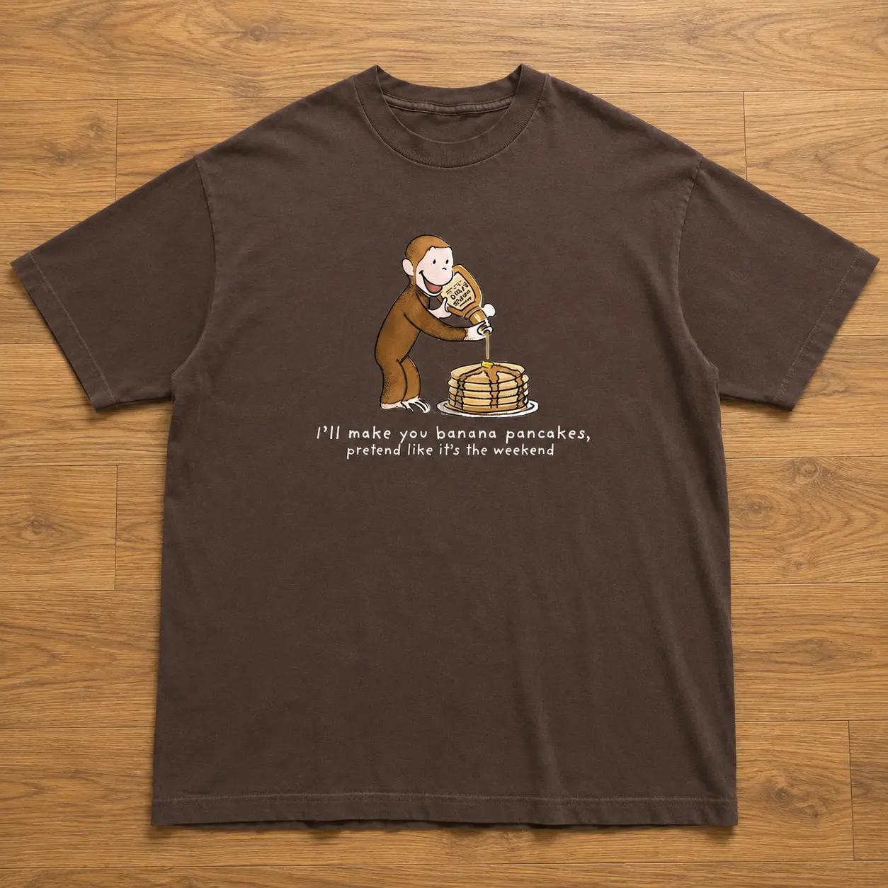 GILDAN Paul Frank Monkey Pancake Shirt – Cartoon Graphic Tee, Funny Weekend Banana Pancakes Quote T-Shirt, Playful Character Top, Cute Gift for Men & Women