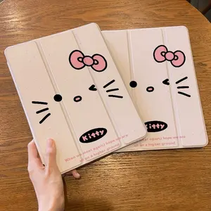 Hello Kitty Eye Blink Y-Type Foldable Stand Case, Soft Cute Transparent Acrylic Full Cover Shockproof Pen Slot for iPad 10-7 Gen