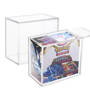 Acrylic Case For PKMN TCG Booster Box Trading Game Anime Graded Cards PKMN ETBs Booster Box Sliding Magnetic Lid Protective Acrylic Container Display Organizer Case Storage Clear DIsplay Holder Protector Cabinet