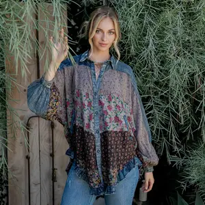 Western Patchwork Bat Sleeve Shirt