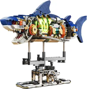 Mechanical Shark Building Blocks with LED Lights, 687PCS Cool Ocean Toy