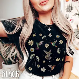 Hummingbird Shirt Floral Hummingbird Shirt Comfort Color Fall Shirt Bird Lover Shirt Hummingbird Tee Botanical Shirt Cottagecore Shirt