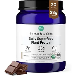Ora Organic Vegan Protein Powder – 23g Plant-Based Protein for Women & Men – Chocolate Flavor, Bloat-Free, Gluten-Free, Non-GMO, No Artificial Sweeteners – 20 Servings