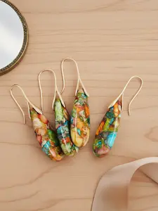 Natural Healing Stone Fish Pendant Earrings, Boho Ditsy Floral Jewelry Set, Copper Plated, Hypoallergenic, Ideal Gift for Couples