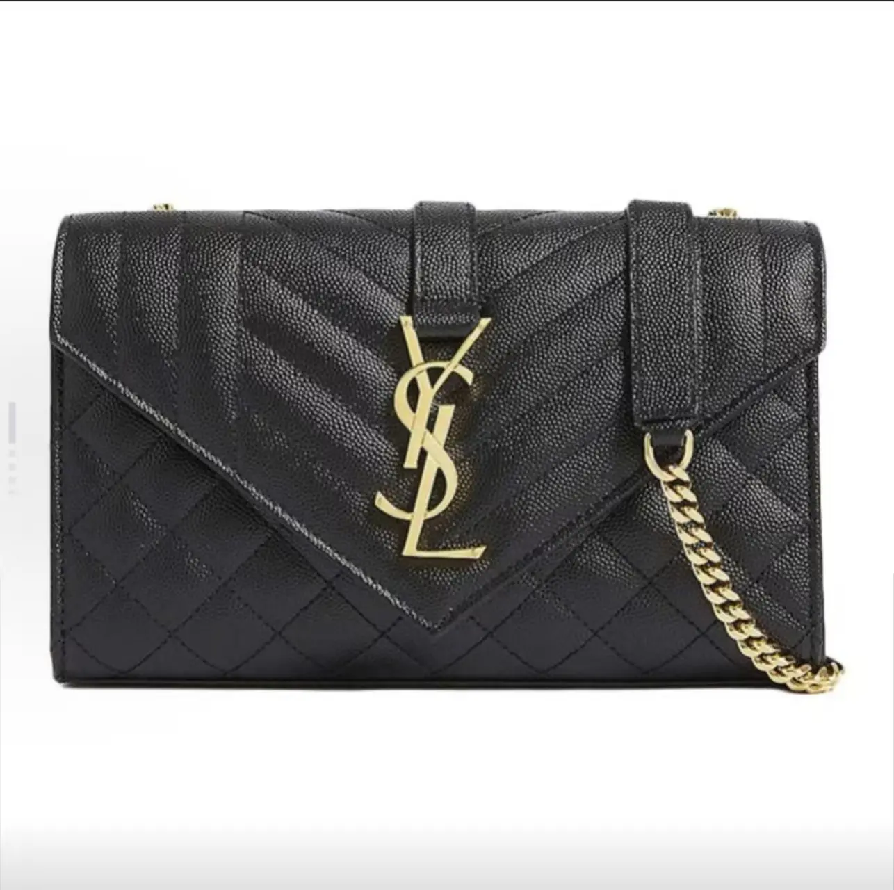 Pre-owned Yves Saint Laurent SAINT LAURENT YSL PM Envelope Small Grain Leather Crossbody Bag Gold Chain