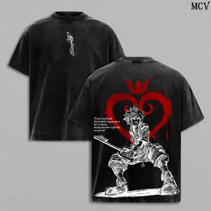 Sora Kingdom Hearts Tee Washed – Kingdom Hearts Vintage Washed Heavy Cotton Oversized Graphic T-Shirt & Hoodie, Retro Anime Game Crossover Streetwear, Keyblade Wielder Heartless Emblem Edition, Unisex Aesthetic Top
