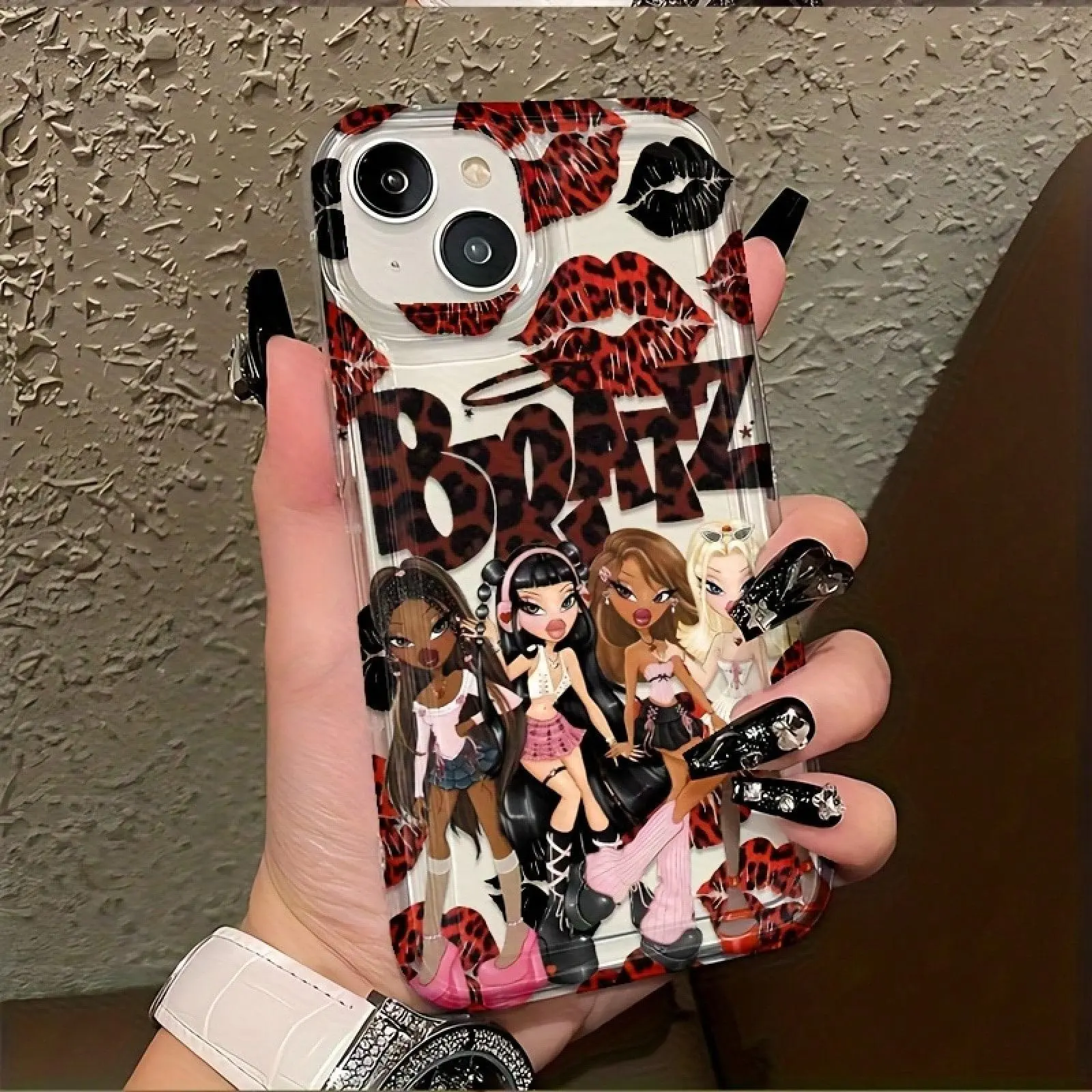 Fashionable cute personality B-Bratzs leopard print lip Y2K design phone case, stylish shockproof personality creative design, compatible with iPhone 17/16/15/14/13/12/11/X/XS/XSMAX, suitable as a holiday gift for friends, family, or yourself., Cover, Acc