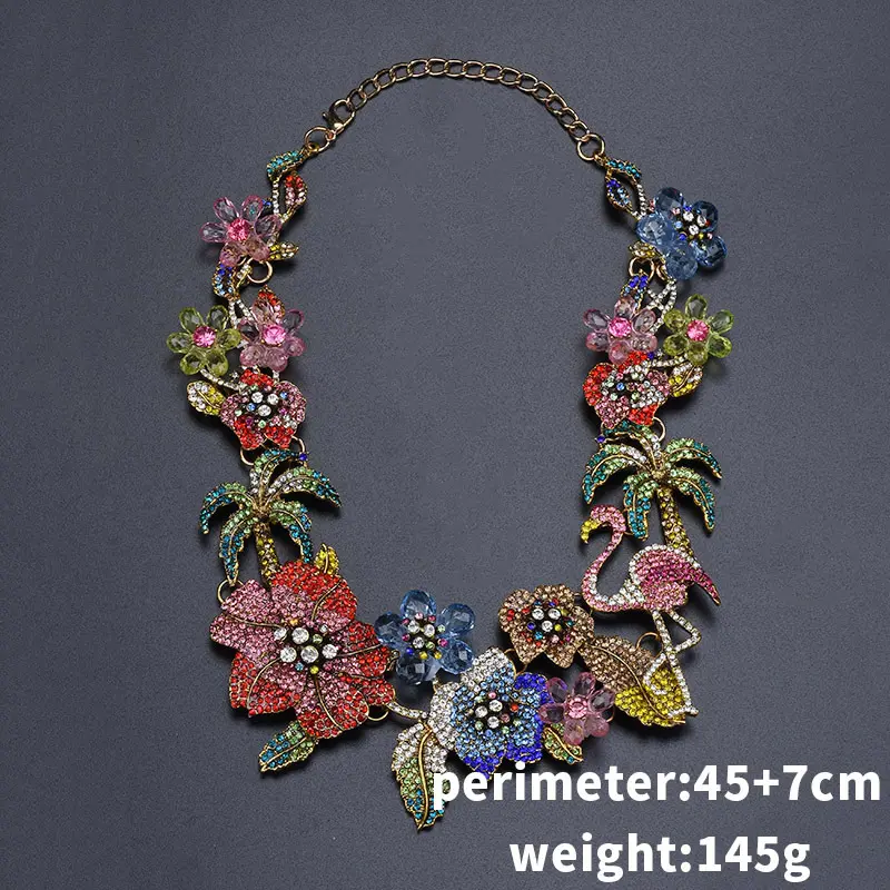 Boho Elegant Flamingo Statement Necklace with Rhinestones, Chunky Collarbone Chain Jewelry for Party, Banquet Occasion, Mom Gift, All Fit, Chain Jewelry Necklaces, Zinc Alloy