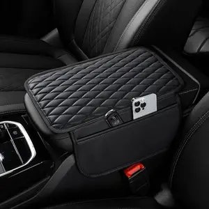 Car Center Console Cover, Upgraded Microfiber Leather Car Arm Rest Cover with 2 Storage Bags, Universal Armrest Cover for Car Storage Box Car Interior Accessories Protector for Most Vehicle